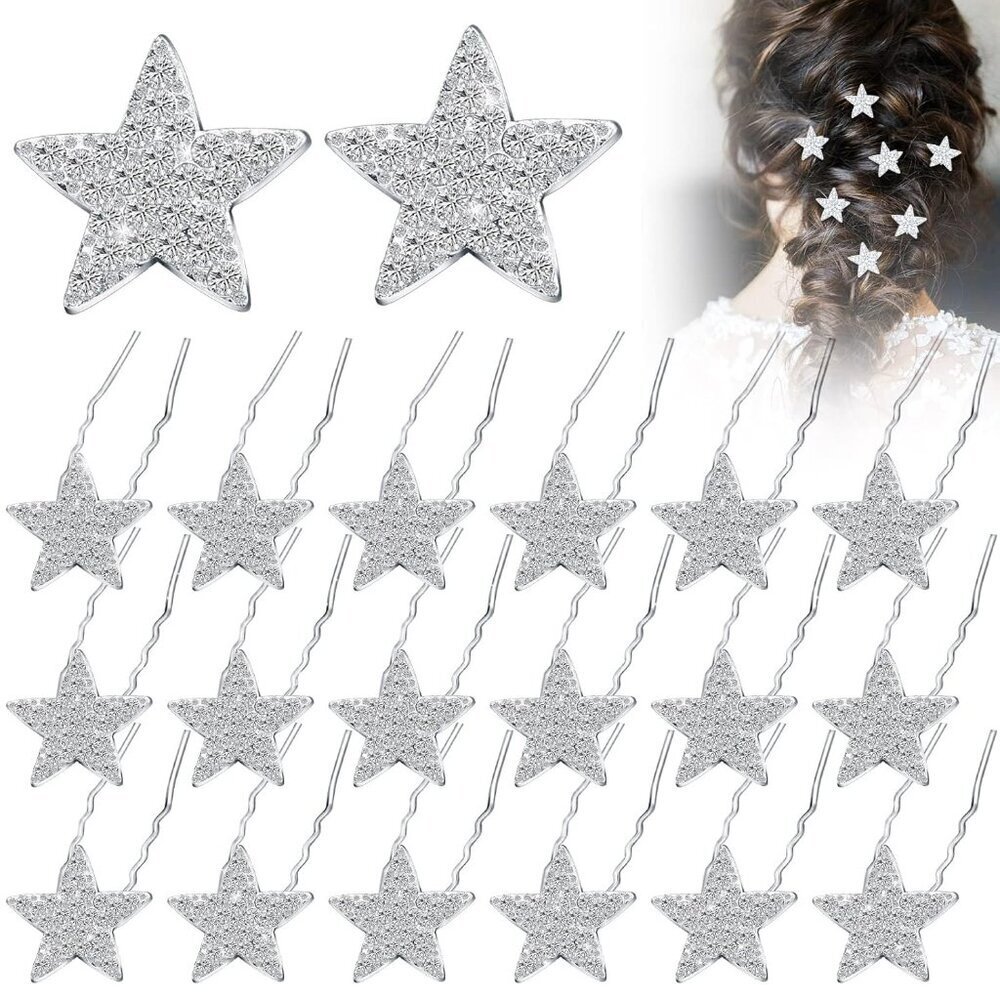 20 Pieces Star Rhinestone Hair Pins Bling Crystal Wedding Hair Clips for Brides
